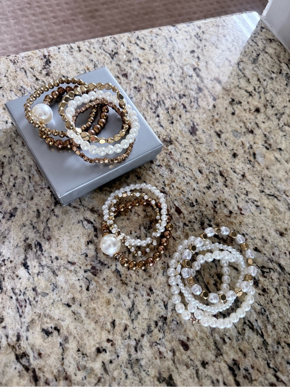 Pearl & Gold Beaded Stretch Bracelet Set - Women's Jewelry